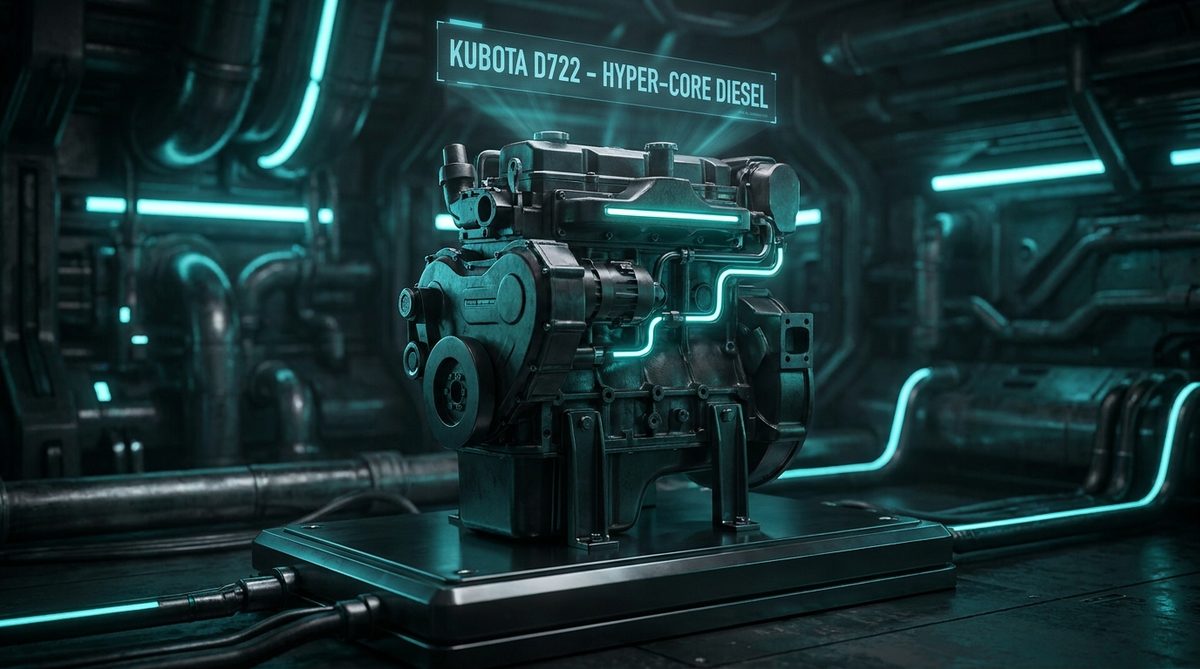 Render técnico futurista del motor Kubota D722