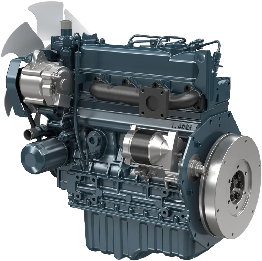 Motor Kubota V1505-E3B vista en ángulo