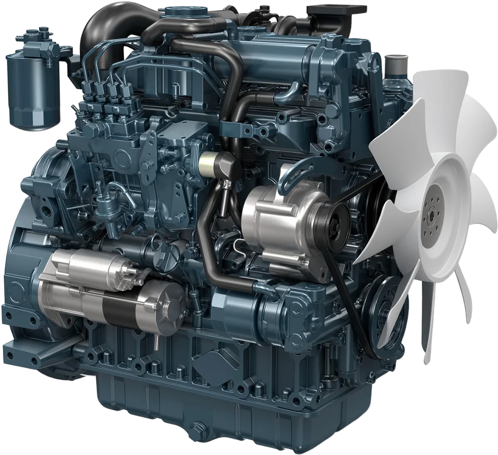 Motor diésel Kubota V2607-DI-T turboalimentado, 66 HP, 4 cilindros, Serie 07 — representante oficial en Chile