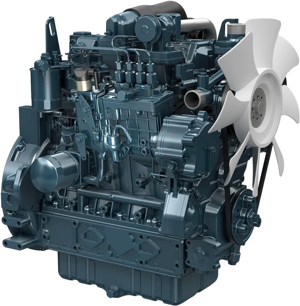 Motor Kubota V3800DI-T-E2B, turbo, inyección directa, 97.6 HP / 2600 RPM, norma Tier 2 + EU Stage II
